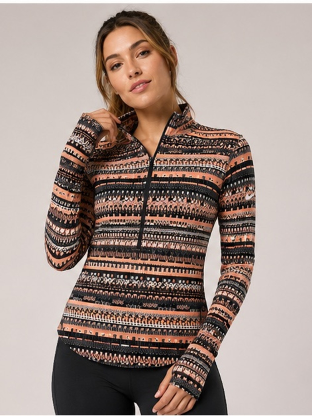 Nike Peach & Black Quarter-Zip Patterned Pullover